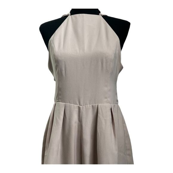 Tan Halter Neck Romper | Flowy Neutral Playsuit - Picture 3 of 11